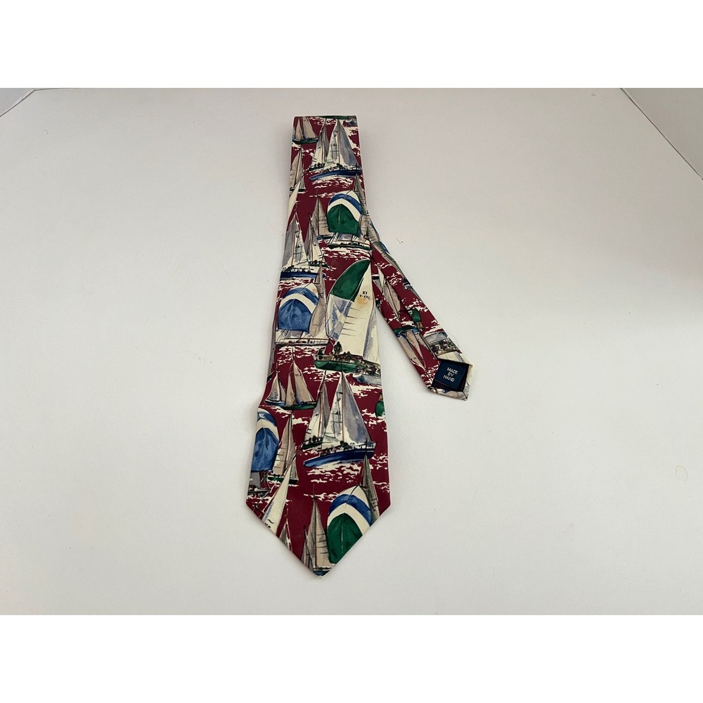 Polo Ralph Lauren Silk Tie Burgundy Nautical Sailboat Regatta Made by Hand
